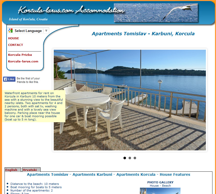 Izrada web stranica za apartmane Tomislav u Karbunima